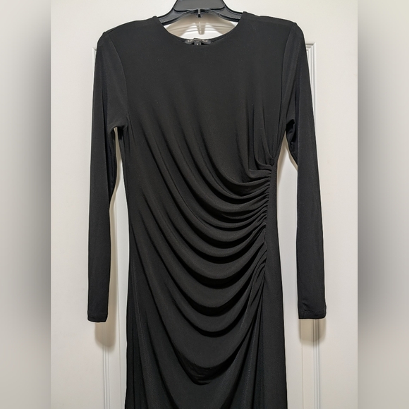 Banana Republic Knit Shirred Midi Dress, Elegant, Black, Long Sleeve, Size Small - Picture 2 of 8